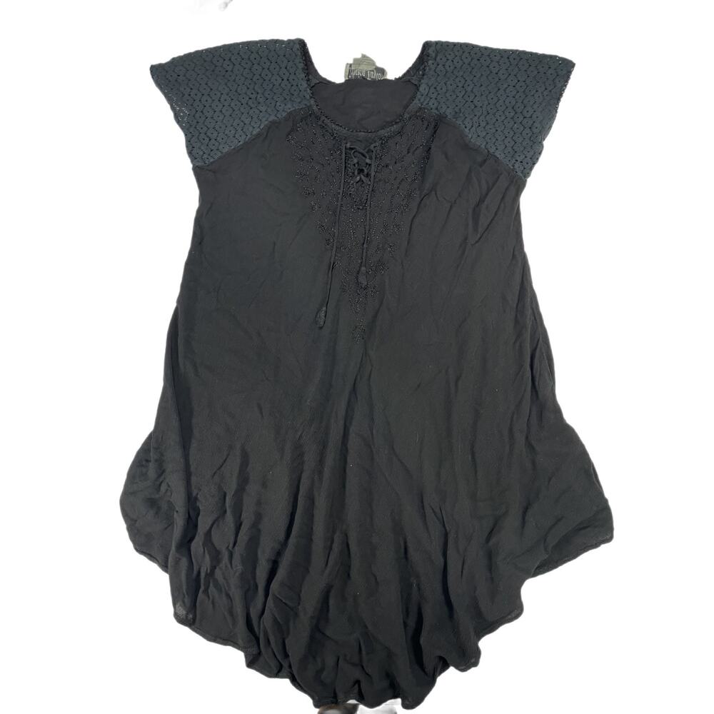 Vintage Jessica Taylor 3X Black Rayon Embroidered Crochet Boho Tunic Top Women